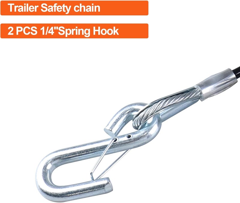 TeukRiGa 1/4"x 43-7/8" Grade 30 Steel Black Boat Trailer Safety Chain with 1 Spring Clip Hooks 3500 lbs, 2 Pcs (1/4"x 43-7/8") - Image 2